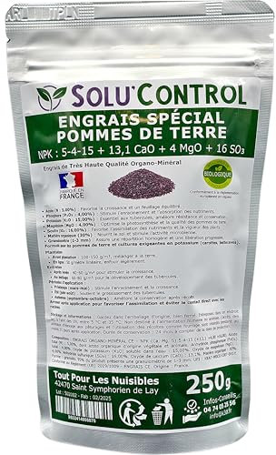 250 g Engrais Spécial Pommes de terre et légumes racines 5-4-15 - Enrichi en Potasse - Favorise la croissance, le grossissement et la conservation des tubercules - UAB - Fabriqué en France