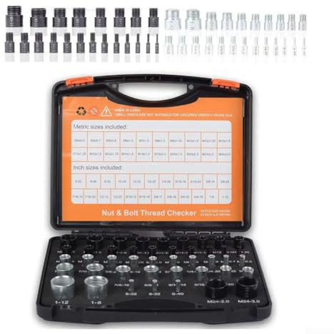 Vérificateurs de filetage d'écrous et de boulons, kit de filetage de boulon 26/44 pièces, jauge de filetage pour mesurer rapidement la taille du filetage des écrous et des boulons, pour tout atelier
