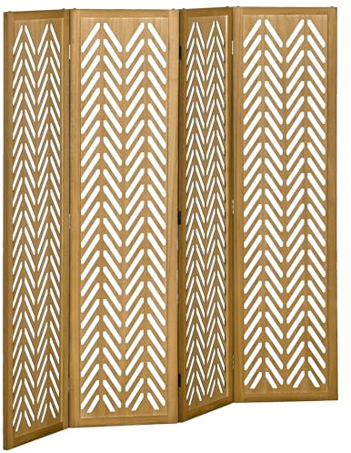 HOMCOM Biombo de 4 Paneles de Madera Separador de Ambientes Plegable 160x1,7x170 cm Divisor de Habitación con Patrones Geométricos para Dormitorio Salón Oficina Natural