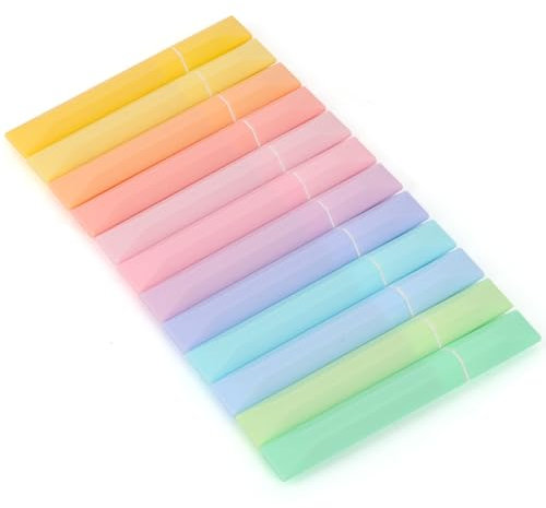 MOTIBACK Evidenziatori Pastello - Set da 12 Penne Evidenziatore a Punta Larga 5mm, Colori Tenui per Studio, Ufficio & Organizzazione, Senza Trapelare (Dopamina)