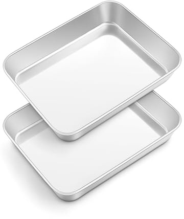Onader Bakplåt, rostfritt stål, liten, rektangulär ugnsform, bakform, set om 2, djup ugnsplåt, kakplåt för Lasagne Brownie, hälsosam och diskmaskinssäker, 23,8 x 18 x 5 cm