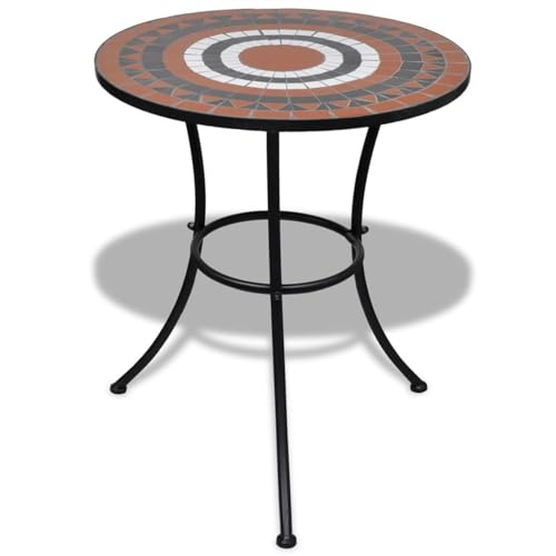 Homgoday Juego de 2 sillas y mesa de mosaico de color terracota/blanco, muebles de jardín, resistente al agua, fácil de limpiar Model271773