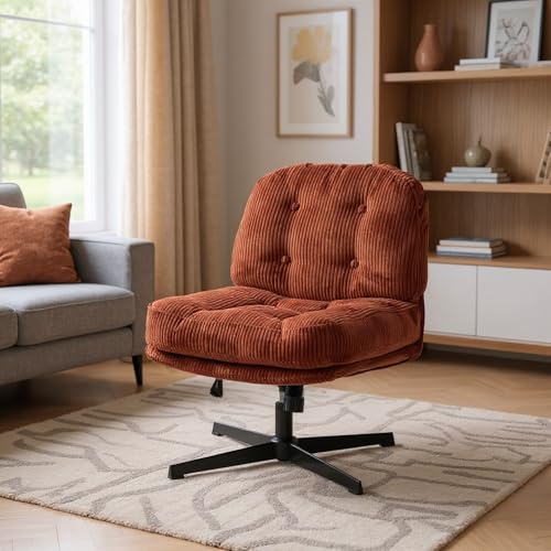 MEUBLE Cosy Sessel 360° Drehbar Lehnstühle Lounge mit höhenverstellbar Wippfunktion Relaxsessel Polsterstuhl für Schlafzimmer Wohnzimmer, Cordstoff, Rouge