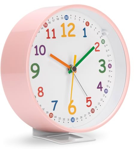 VIVILINEN Kinderwecker Analog ohne Ticken, Lernwecker für Jungen & Mädchen mit Nachtlicht & Schlummerfunktion, Leiser Quartz Wecker für Schulanfänger Einschulung Geschenk Batteriebetrieben
