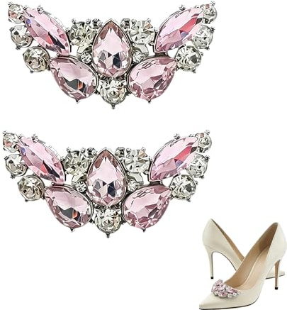 ZWWOGE 1 Par de Clips para Zapatos Plateados con Cristales Rosas & Transparentes Joya Brillante para Tacones de Boda & Fiesta Decoración Elegante para Calzado de Mujer regalo pareja hombre