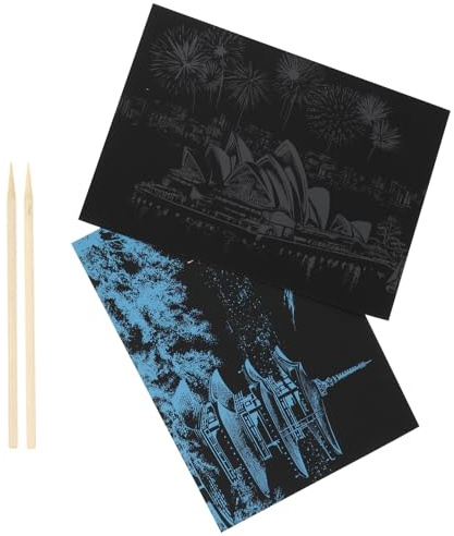 SHINEOFI Set 2 Fogli Carta da Grattare Nera DIY per Disegni Paesaggi Urbani, Attività Creative per Viaggi e Sviluppo Intelligenza, Pittura a Graffio per Lavoretti Manuali Educativi