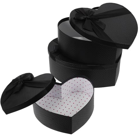 HAMPPLIES 3 Stück pack Herzförmige Geschenkboxen aus Robustem Papier mit Deckel Vielseitig für Valentinstag Pralinen und Blumen Verschiedene Größen (große Mittel Kleine)
