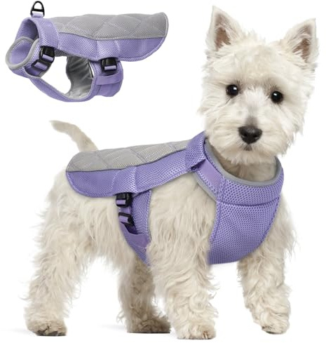 Dog Cooling Coat, Summer Dog Cool Coat with Harness, Dogs Cooling Vest with Adjustable Neck and Tummy, Jacket for Dogs with Longer Coolness for Walks, Hikes, Beach Trips, Lavender M