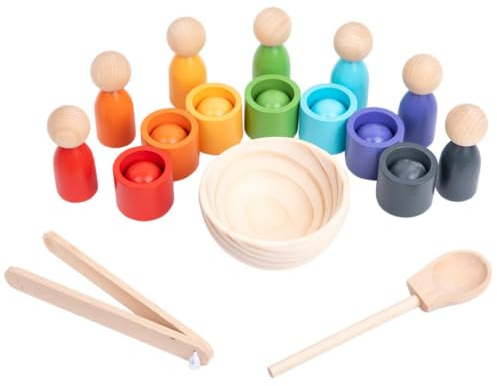 Children Color Sorting Ed Color Matching And Sorting Game With Wooden Cups Peg Bowl Spoon And Tongs For Problem Solving And Dexterity Suitable for preschool stations home play