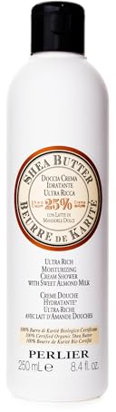 Perlier – Shea & Sweet Almond Bath & Shower Cream, 8.4 fl oz, Gentle Cleanser with 25% Organic Shea Butter and Almond Milk, Moisturizing Formula, pH Balanced, SLS-Free, For Soft and Nourished Skin