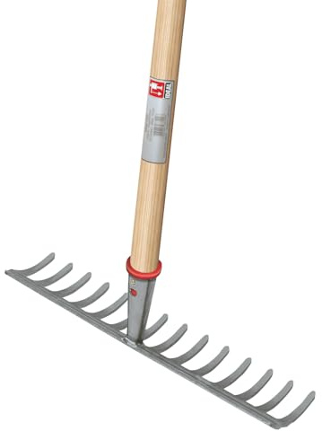 IDEAL-Gartenrechen | Erde auflockern, verteilen, einebnen & Laub rechen | 14 gekrümmte Zinken, 372 mm, gehärteter Vergütungsstahl, anthrazit pulverbeschichtet, konische Dülle, Langstiel 160 cm
