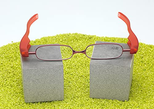 PODREADER Lesebrille Lesehilfe und Etui in Einem, der neue Trend, klappbar, faltbar, platzsparend, von +1,00 bis +3,00 Dioptrien sowie in trendigen Farben wählbar (+ 2.0 Dpt., Rot / Orange)