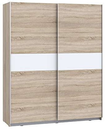 FORTE WINNER PLUS Schrank 170, Kleiderschrank, Schwebetürenschrank Modern Schlafzimmer 2-türig Einlegeböden Kleiderstange, Holzdekor: Sonoma Eiche / Weiß, 170 cm breit x 210 cm hoch x 61 cm tief
