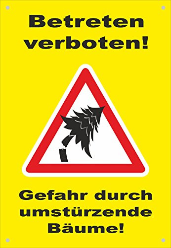 Absperr-Plane Absperr-Banner - Betreten verboten - Gefahr durch umstürzende Bäume - 450x650mm mit Ösen – P00001-035-C - stabile PVC Werbe-Plane Werbe-Banner - in 4 Varianten erhältlich