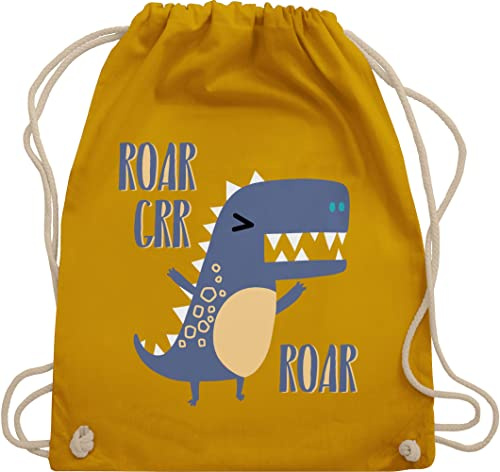 Shirtracer Turnbeutel Rucksack - Tiermotiv Animal Print - Wütender Dino - Unisize - Senfgelb - dinotasche kinderrucksack tier tiermotive dinos juterucksäcke dinotaschen tiere tiermotiven dinosaurier