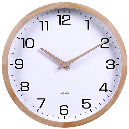 Kesin 30,5 cm große, runde Wanduhr aus Holz, geräuschlos, analog, digital, batteriebetrieben, Nicht tickend, für Wohnzimmer, Küche, Schlafzimmer, Büro, Vintage-Heimdekoration | Analog, digital, batteriebetrieben, nicht tickend, für Wohnzimmer, Küche, Schlafzimmer, Büro, Vintage-Heimdekoration