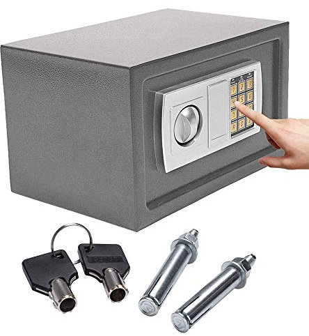Coffre Fort pour la maison, 31x20x20cm Coffre-Fort Hôtel à Serrure Electronique avec 2 clé d'urgence, Coffre Fort Mural Pour Protection de l'argent, Bijoux, Passeports, 8,5L, Gris