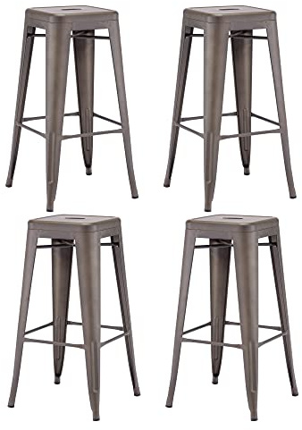 Duhome Taburete de Bar Industrial Silla de Comedor Juego de 4 Taburetes Apilables Asiento Bistro Metálica para Cocina Restaurantes, Marrón metálico