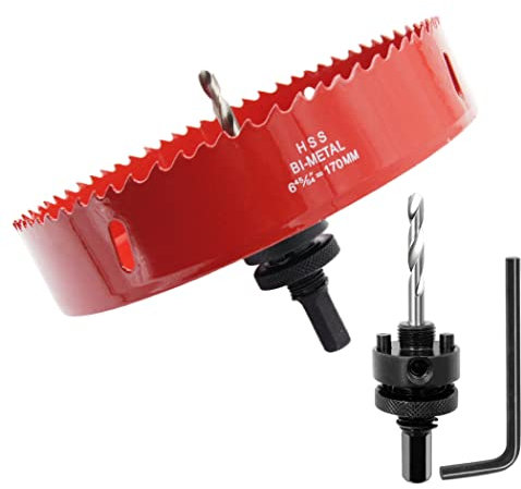 6.7 inch Hole Saw, LAIWEI 170mm Hole Cutter, with A2 Heavy Duty Mandrel, 4341 Drill bit for Drilling Wood, Sheet Metal, Aluminum Profiles, Drywall, PVC and Other Materials (6-11/16” 170mm)