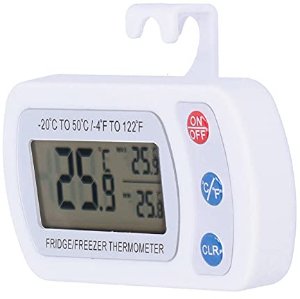 TS-BY53 Kühlschrank Thermometer, LCD Bildschirm Zeigt Direkt Maximal/Minimaltemperatur Hakenthermometer, IPX3 Wasserdichter Hängetyp 20~50℃ für Kühlschränke