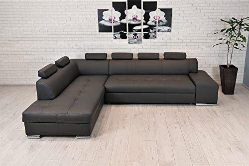 Quattro Meble Dunkelgraues Echtleder Ecksofa London PIK 6z 300 x 200 Sofa Couch mit Schlaffunktion Echt Leder Toledo Eck Couch große Farbauswahl (200x300 Ecke Links)