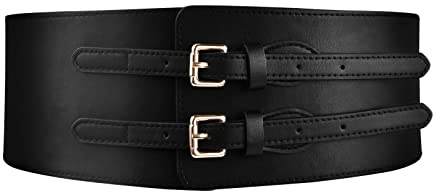 Tinsellns Wide Corset Elastic Waist Belt, Stretchy Corset Cinch Belt Women Retro Cinch Wide Waist Belt, High Waist Leather PU Cinch Waistband Belts For Dresses, 31.5 * 3.9in