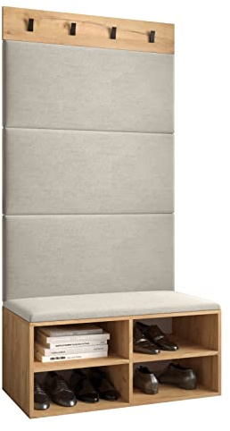 MEBLE KRYSPOL Garderobe MIRO Set 2 mit gepolsterten Paneelen Modern Design (Manila 02 (Creme), Eiche Kraft Gold)
