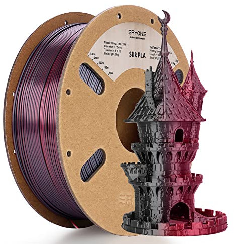 ERYONE Dual Seiden PLA Filament 1.75mm,Co-Extrucsion PLA Seiden Filament für 3D Drucker +/- 0,03 mm,Bicolor-Seide Zwei-Eins PLA Filament1 kg/Spule, Black & Red