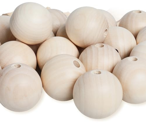 SOSMAR 20 Stück Super Groß Holzperlen Holzkugeln mit Loch (40mm, 10mm Loch) – Natürliche Holz Perlen für DIY Basteln, Makramee & Holzornament Dekor