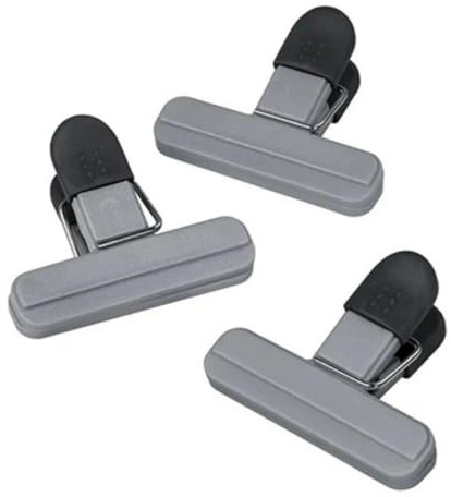 Chef Aid Bag Clips, Pack of 3 Soft-Grip Bag Clips for Keeping Food Fresher for Longer, Made with BPA Free Plastic and Fridge, Freezer and Dishwasher Safe, Grey