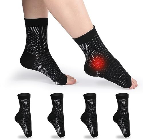 MILAIUN 4 Paar Plantarfasziitis Socken Kompressionsstrümpfe, Knöchelbandage für Herren und Damen, Kompressionssocken Fußbandage für Arthritis, Verstauchte Knöchel, Sport.(Schwarz, S)