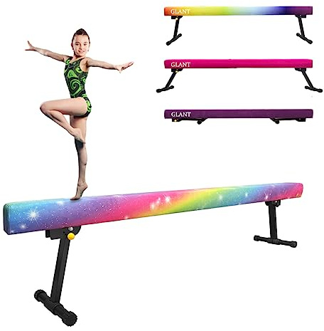 GLANT 8ft Ultrasimple Adjustable&Foldable Balance Beam,High-Low Floor Beam Suede Gymnastics Equipment,No Tool Require, Gymnastics Beam for Training&Professional HomeTraining (Starlight, 8ft)