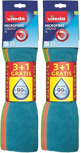 Vileda Style - Set de 4 bayetas Microfibras Colors XL, Colores Variados, 36 x 34 cm, 4 Unidades (Paquete de 2)