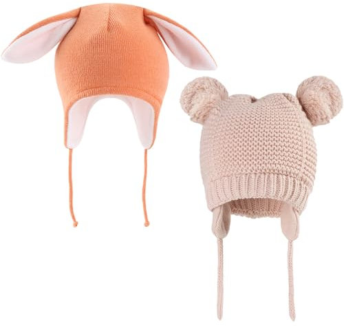TOKYMOON Unisex Baby Mütze Baby Wintermütze Jungen Mädchen Warmer Strickmützen Süße Bärenohren Kleinkind Earflap Beanie Mütze Winter Babymütze Warm für Herbst Wintermütze Orange+Rosa M