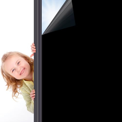 VSUDO Blackout Window Film Privacy, Black Frosted Privacy Film, 30X400 cm | Static Cling Privacy Window Glass Sticker, No Glue Removable Blackout Material Film, Darken for Living Room and Office