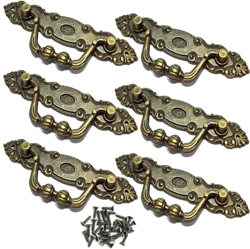 YOUYOUULU Schubladengriffe in Antik-Bronze, Vintage-Bronze, Schrankgriffe, Mitte des Jahrhunderts, Retro, Kommode, Möbeldekoration, Metallgriffe (Retro 1), 6 Stück