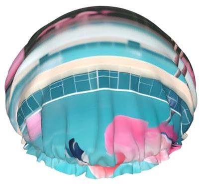 Wasserdichte Duschhaube mit Flamingo- und Schwimmbecken-Aufdruck, doppellagige wasserdichte Duschhaube, wiederverwendbare Duschhaube