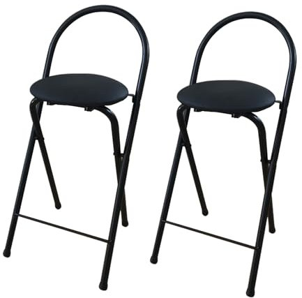 Sgabello da Bar Pieghevole 60cm con capacità 125 kg, Sgabelli Alti Portatile con Schienale, Sedia Rotonda Imbottita per Cucina/Balcone/Soggiorno (Size : Set of 2)