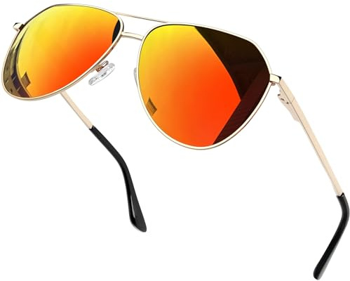Joopin Polarised Aviation Sunglasses for Men Women, High Protection Oversized Military Style Shades, Ultra Lightweight Retro Sun Glasses for Driving Fishing UV400(Orange)