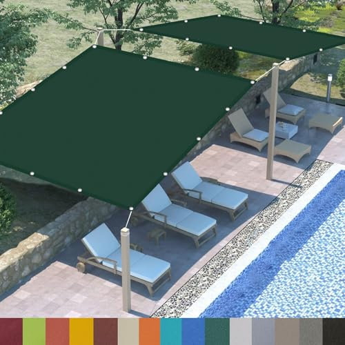 Tenda a Vela Impermeabile Rettangolare, 1.5 x 1.6 m Protezione Uv, Impermeabile,Protezione Raggi Uv, Telo Tenda da Sole,Vela Ombreggiante, con Occhielli, per Esterno Giardino Terrazzo, Verde Scuro