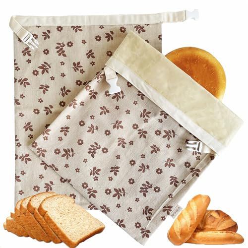 NEOHANA 2 Packs Reusable Beeswax Bread Bags,Bread Bags for Homemade Bread,Cotton Beeswax Bread Bag to Keep Fresh,Sourdough Bread Bags,Perfect Bag for Home-Baked, Large, brown