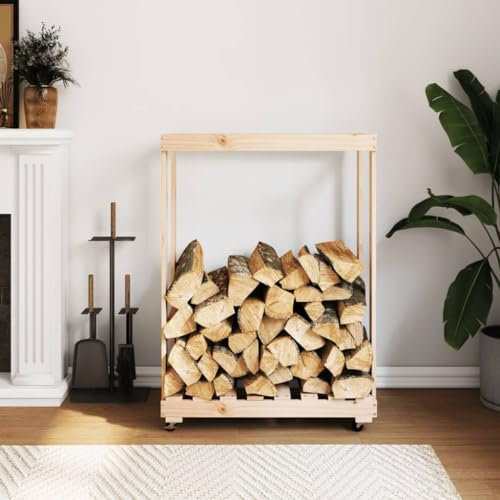 Mengtu Mobili Portalegna con Ruote 76,5x40x108 cm Legno Massello di Pino, Portalegna da Interno, Portalegna da Ardere, Porta Legna per Camino, Legnaia da Interno, Impilabile Stufa Ripiano Legno