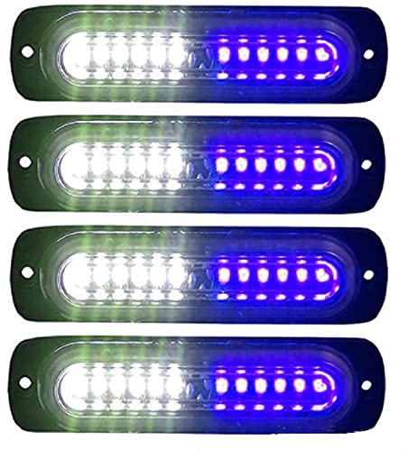 SHANJIA Spia di Emergenza Super Luminosa, LED Ultra Slim Strobe 4.4-Inch 4Pack 12LED Luce Laterale per Camion12V-24V LED Luce Stroboscopica di Emergenza per Rimorchio Camion Caravan (Bianco -Blu)
