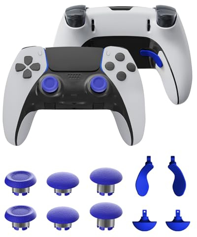 CHARM FOCUS Replacement Kit Thumbsticks & Back Paddles for PS5 Edge Controller, Analog Thumb Sticks Caps Interchangeable for PS5 Dual Sense Edge Stick Module, 6 Joysticks, 4 Back Buttons, Blue