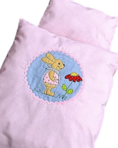 Bestickte Bettwäsche für Puppenbett und Puppenwagen, 2tlg. Set Baby Bunny, 100% Baumwolle, maschinenwaschbar