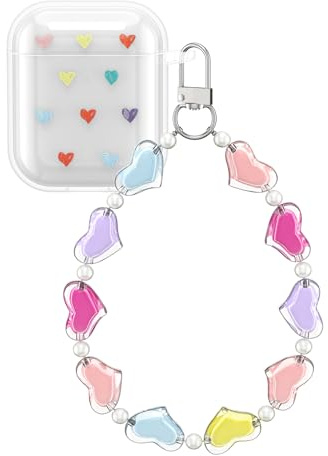 kwmobile Carcasa Compatible con Apple Airpods 1 & 2 Funda - Carcasa Transparente Protectora para Cascos Inalámbricos con Correa - Transparente/Multicolor