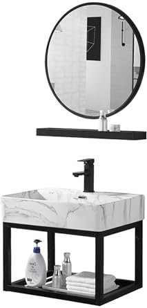 Corner Sink, Wall Mounted Cabinet Set Design, Wall Mounted Bathroom Vanity Sink Set for Small Space, Corner Ceramic Self Rimming/Wall Mounted Bathroom Sink(61cm)