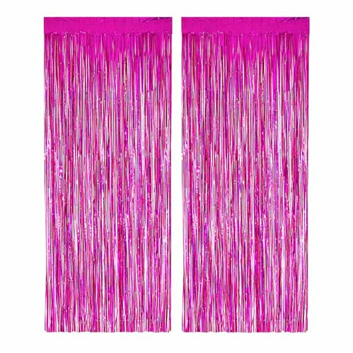 PHENO FLAGS 2 Stück Pinker Lametta Vorhang, 1x2,5m - Glitzernde Silvester-Deko im Funkelnden Metallic-Look, Lametta Girlande für Ihre Party