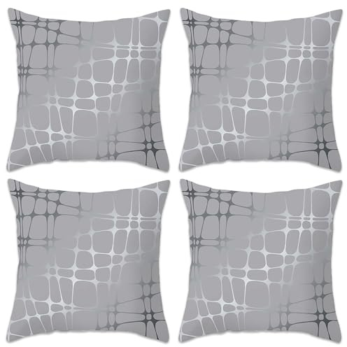 Betadistor Grey Cushion Covers 4 Pack Comfortable Decorative Silver Lines Pattern Throw Pillow Case Square Cushion Cover Pillowcase 45 x 45 cm, Silver Lines, 514-0296