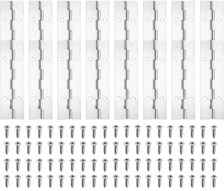 PATIKIL 6x1.2 Inch Piano Hinge,8 Pcs 304 Stainless Steel Continuous Hinge with Holes for Piano Gate Door Wooden Storage Box Cabinet Boat,Silver